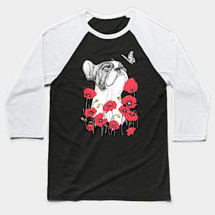 Pug in poppies Baseball T-Shirt